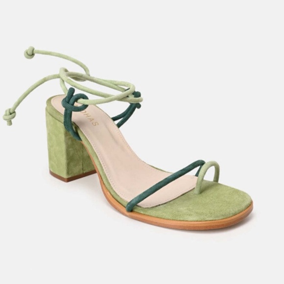 NWOB ALOHAS Grace Suede Strappy Lace Up Heeled Sandals in Green Sz 36 US 6-6.5 - Picture 2 of 14